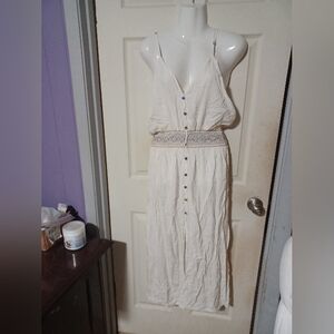 Chic Cream Maxi Dress with Embroidered Waist NWT